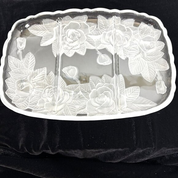 80’s Roses  Clear Glass Relish Party Tray  EUC - Picture 2 of 10